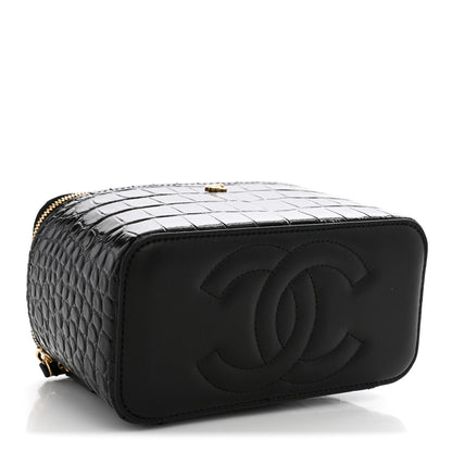 Chanel Calfskin Crocodile Embossed Crococo Small Top Handle Vanity Case With Chain Black 4 of 11