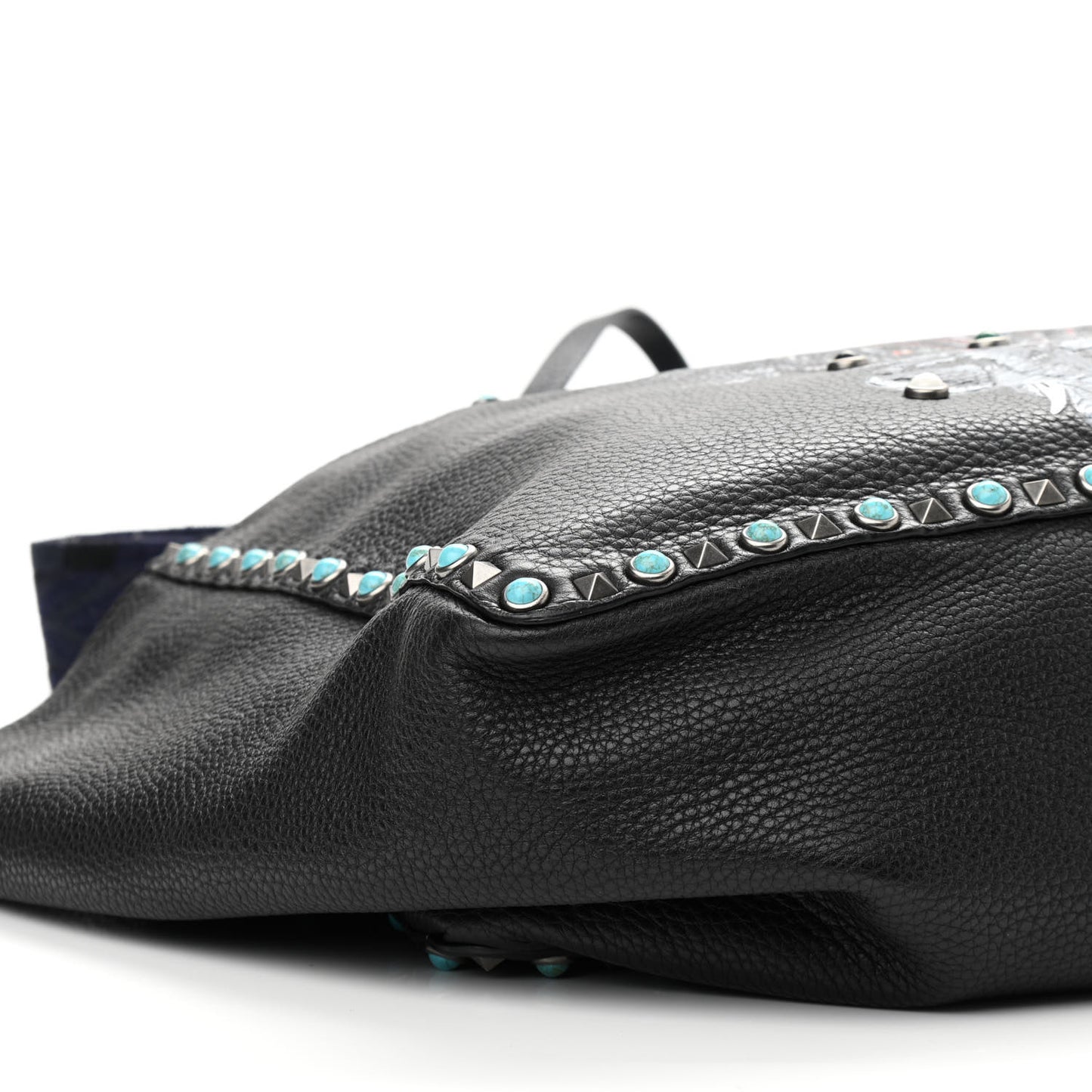 Stampa Alce Calfskin Large Tree of Life Rockstud Rolling Reversible Tote Black Multicolor