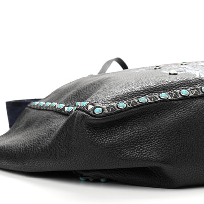 Valentino Garavani Stampa Alce Calfskin Large Tree of Life Rockstud Rolling Reversible Tote Black Multicolor 8 of 9