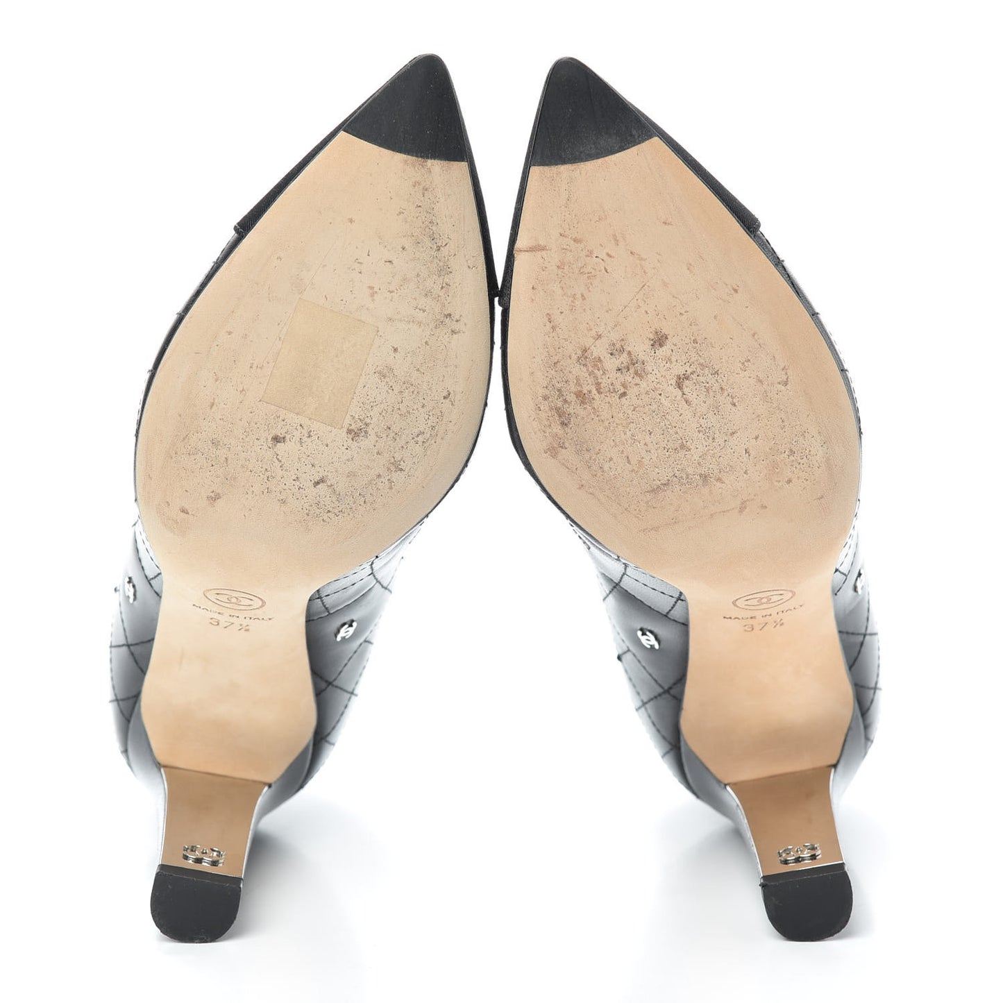 Lambskin Grosgrain Quilted Cap Toe CC Pumps 37.5 Black