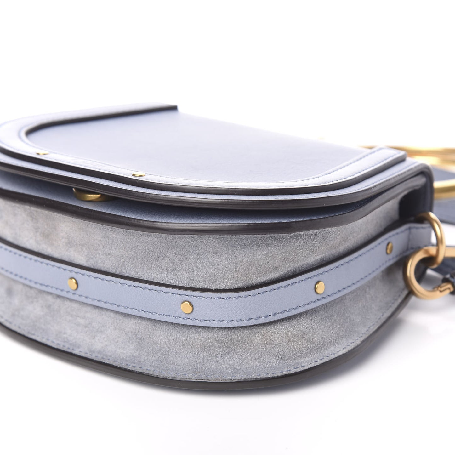 Calfskin Suede Small Nile Bracelet Bag Washed Blue