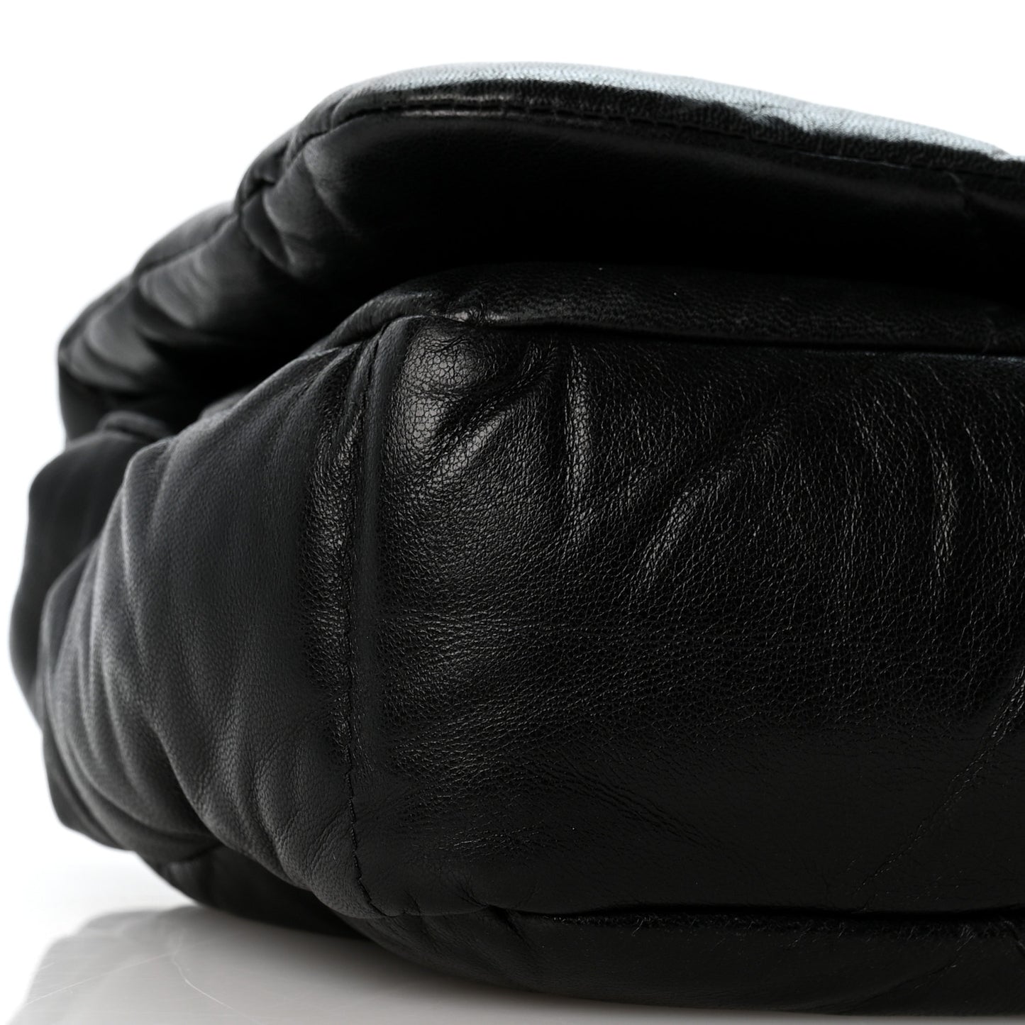 Nappa Soft Padded Logo Embossed Triangle Quilted Small Shoulder Bag Black