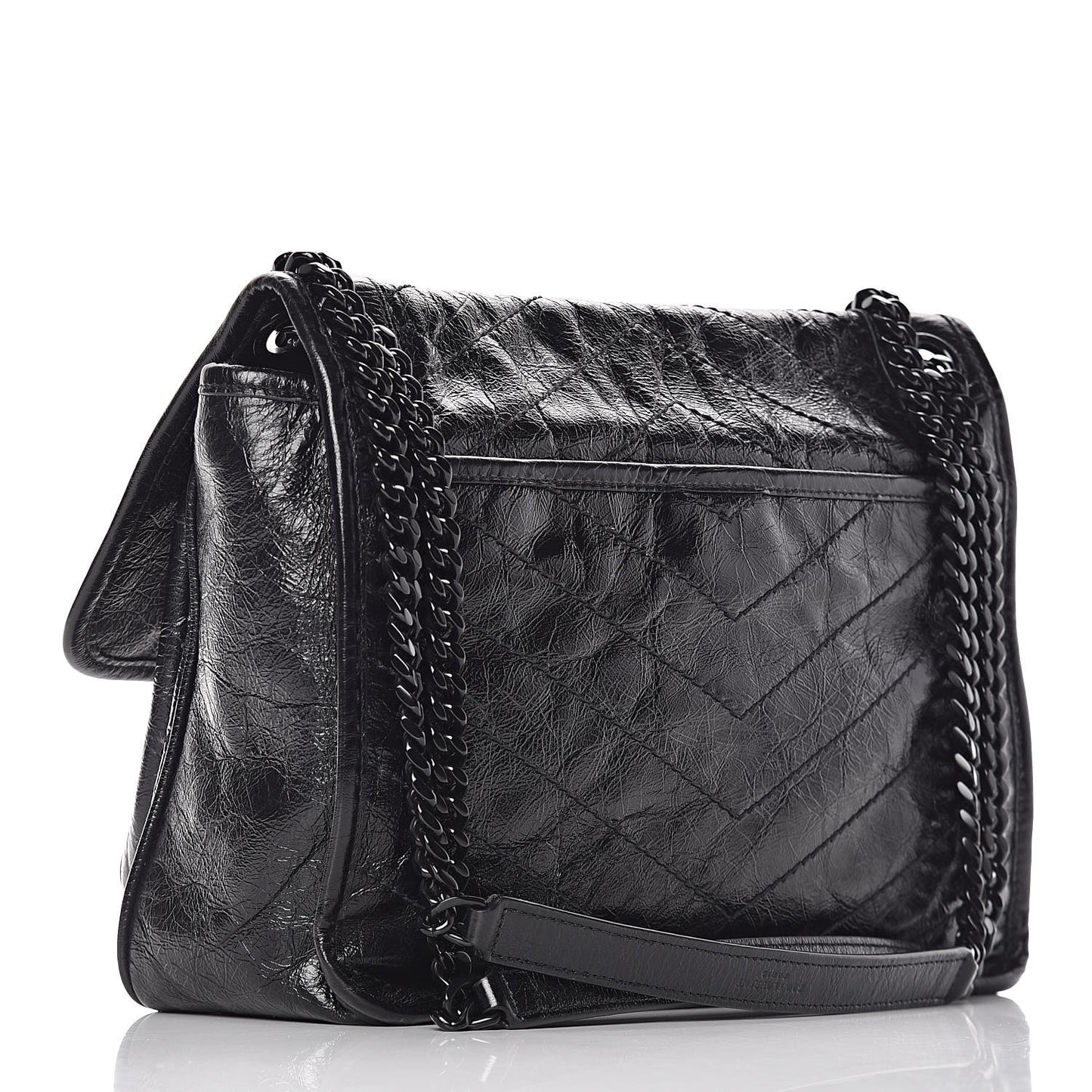 Crinkled Calfskin Matelasse Monogram Medium Niki Chain Satchel Black
