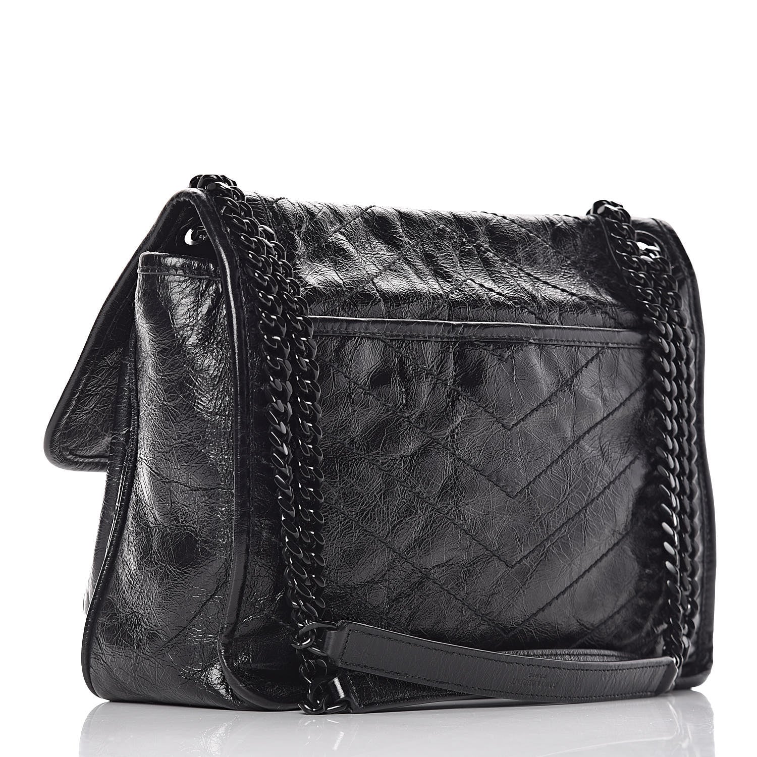 Saint Laurent Crinkled Calfskin Matelasse Monogram Medium Niki Chain Satchel Black 3 of 10