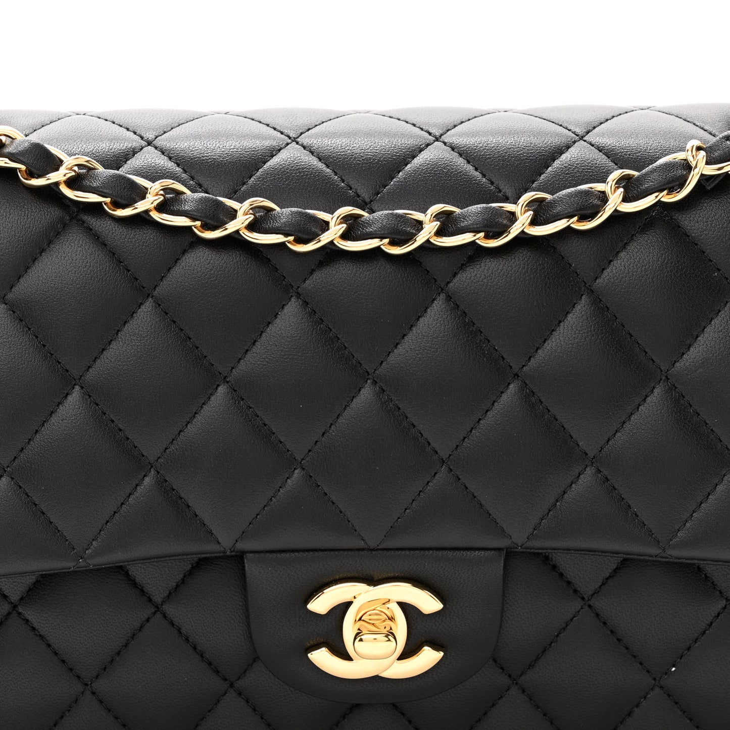 Lambskin Quilted Medium Double Flap Black
