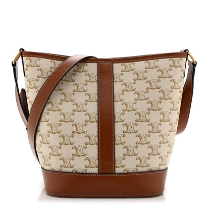 Celine Triomphe Canvas Calfskin Small Bucket Bag White 1 of 10