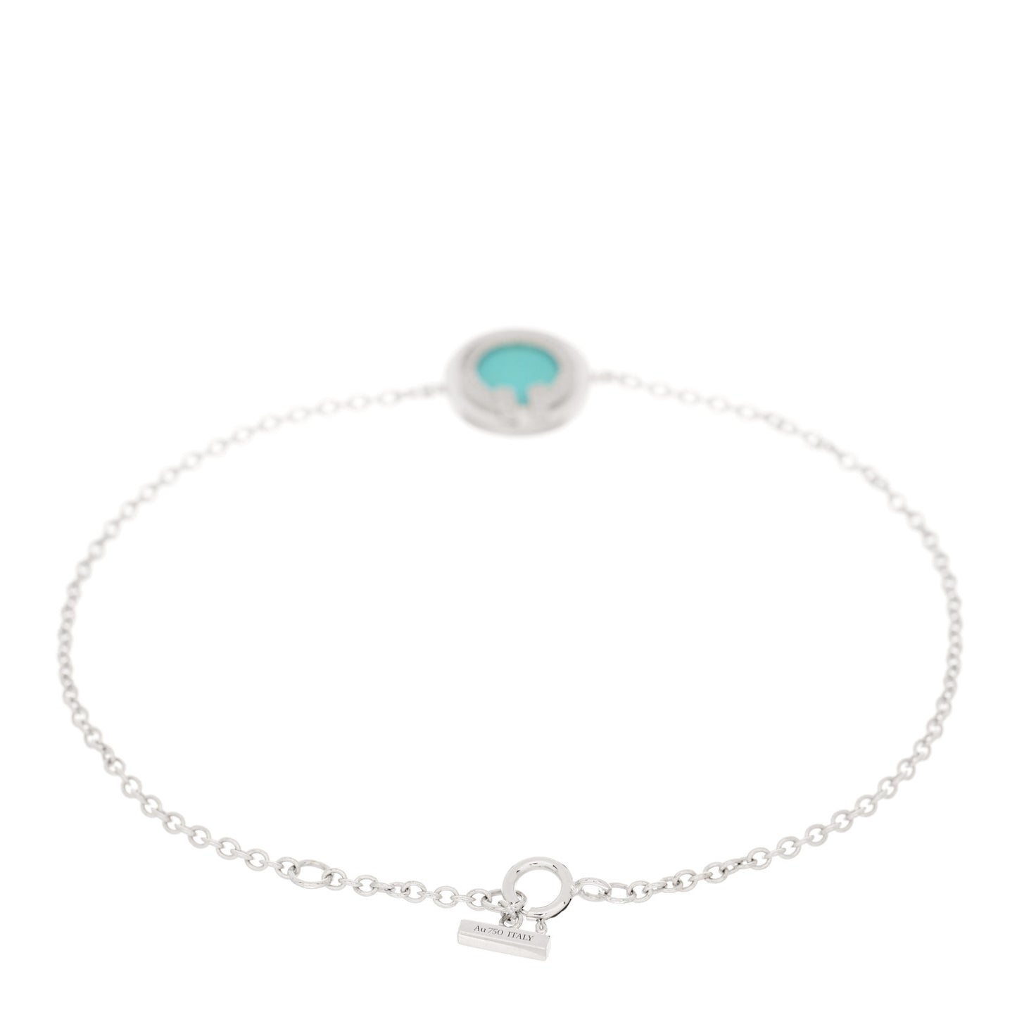18K White Gold Diamond Turquoise T Circle Bracelet