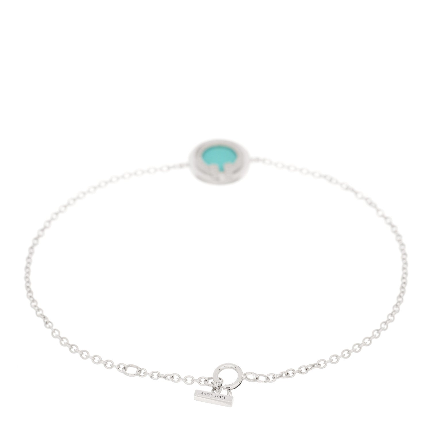 Tiffany 18K White Gold Diamond Turquoise T Circle Bracelet 3 of 5