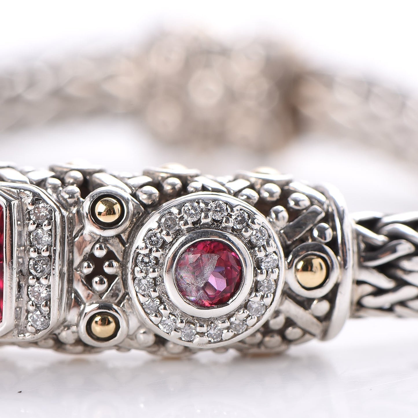 Sterling Silver 18K Yellow Gold Pink Topaz Diamond Batu Sari Bracelet