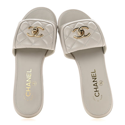 Chanel Lambskin Quilted Turnlock Flat Mules 35.5 Light Grey 2 of 12