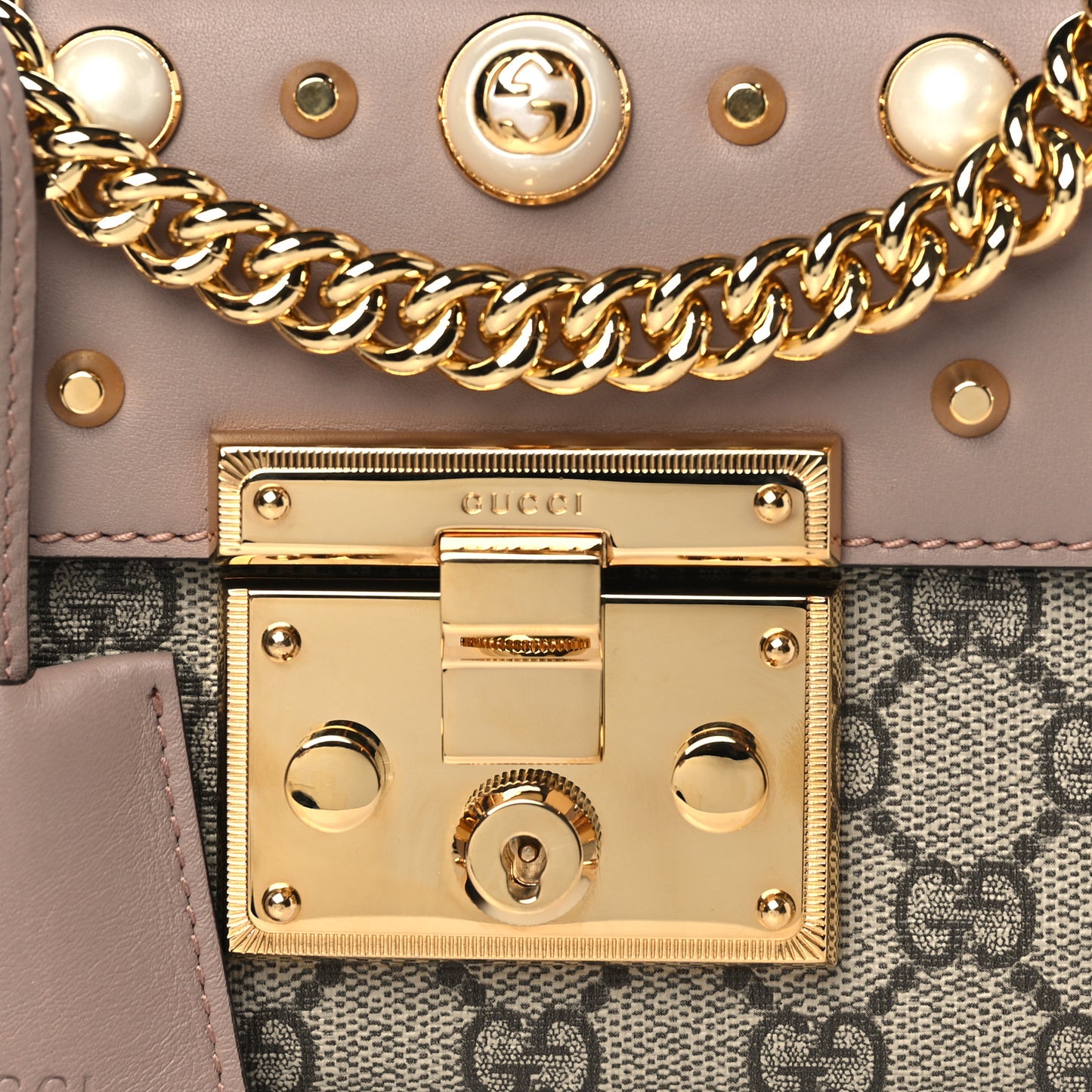 GG Supreme Monogram Studded Small Padlock Shoulder Bag Porcelain Rose