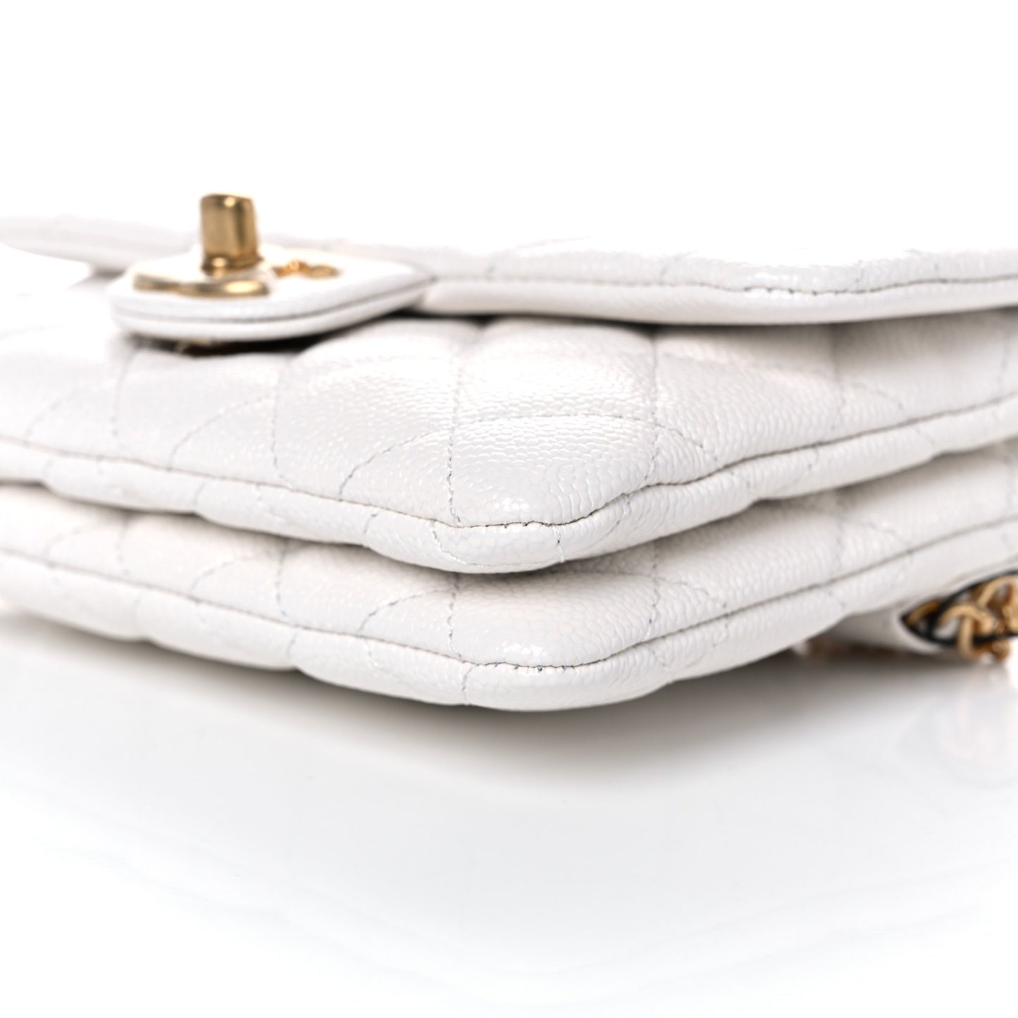 Shiny Caviar Pick Me Up Flap Belt Bag White