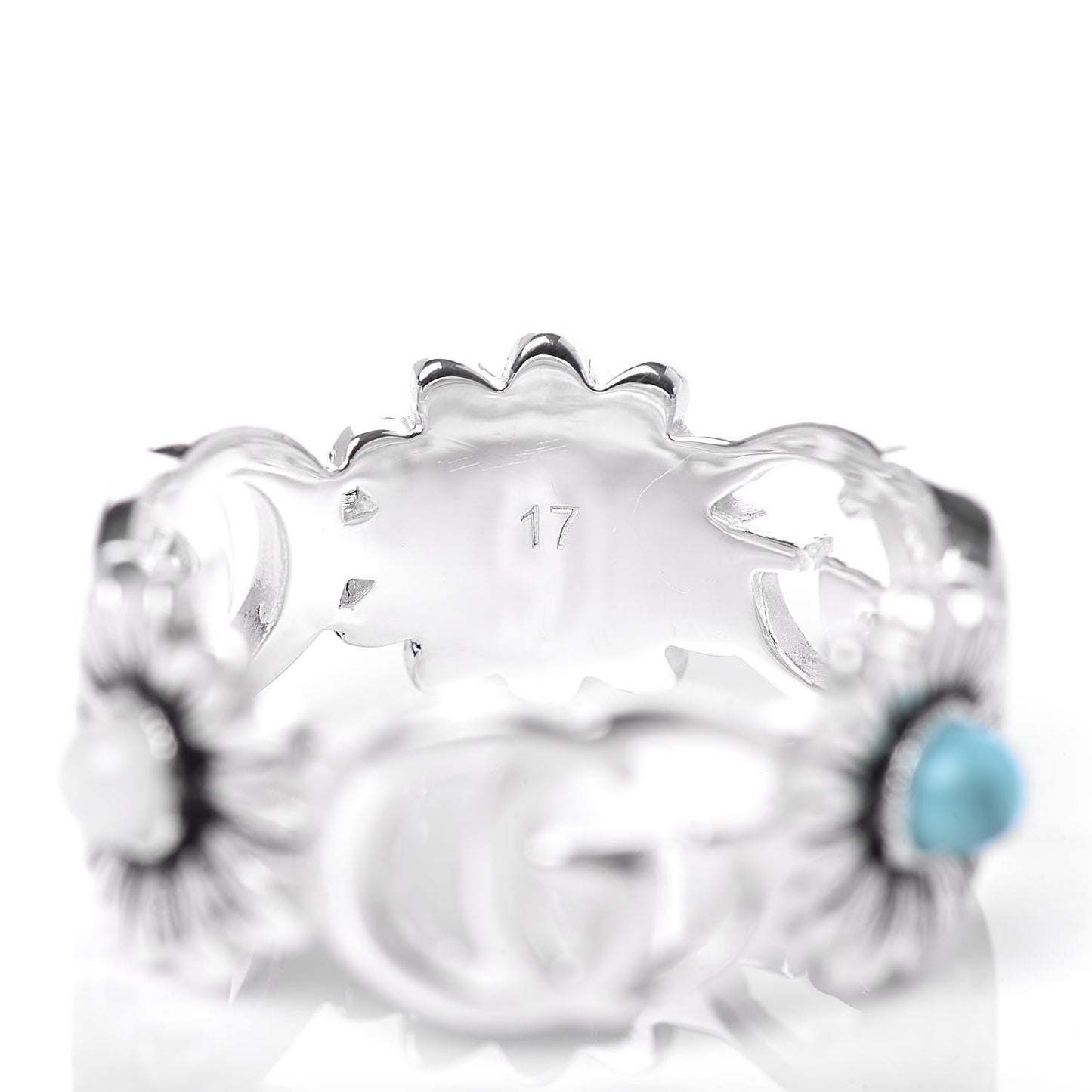 Sterling Silver Blue Topaz Mother of Pearl Turquoise Resin Double G Flower Ring 57 8