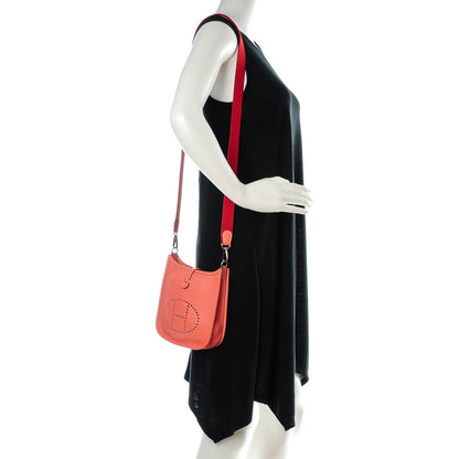Hermes Taurillon Clemence Amazone Evelyne TPM Crevette and Rouge Casaque 2 of 7