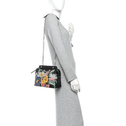 Fendi Calfskin Trapuntata Floral Small DotCom Click Chain Satchel Black Multicolor 2 of 11