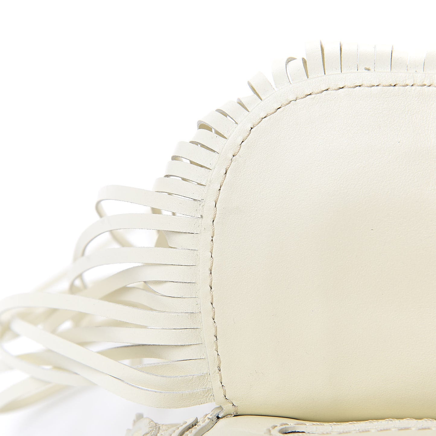 Shiny Small Grain Calfskin Mini Marcie Multi Fringe Satchel Natural White