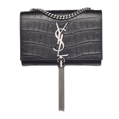 Saint Laurent Calfskin Crocodile Embossed Monogram Small Kate Tassel Satchel Black 1 of 8