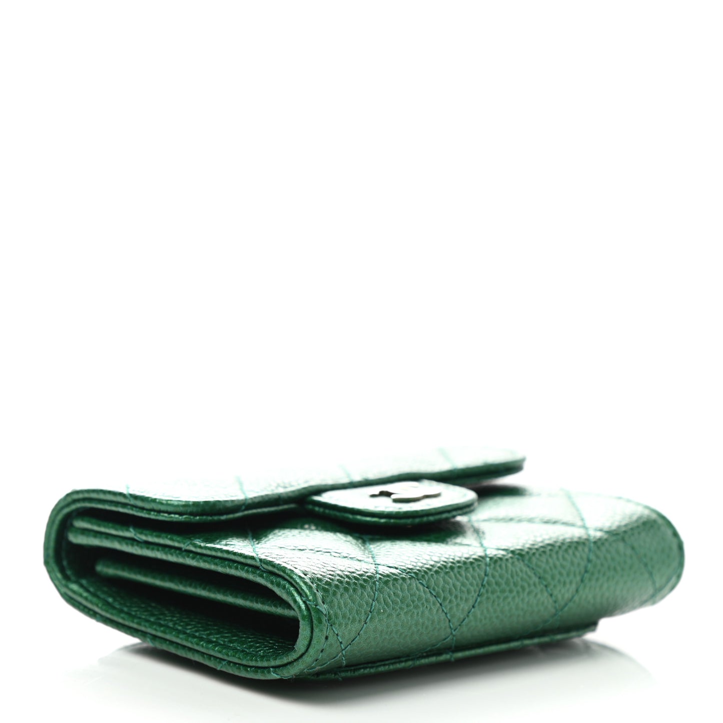 Metallic Caviar Quilted Card Holder Wallet Green