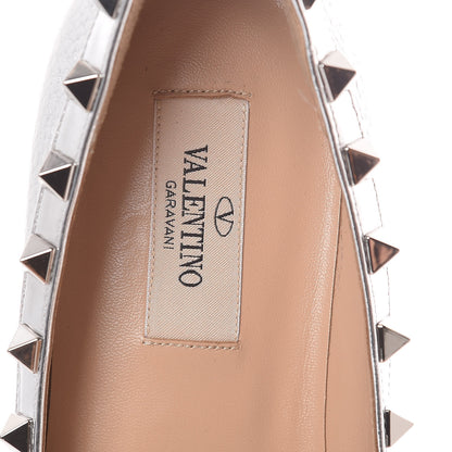 Valentino Garavani Metallic Pebbled Calfskin Rockstud Ballerina Flats 38 Silver 6 of 8