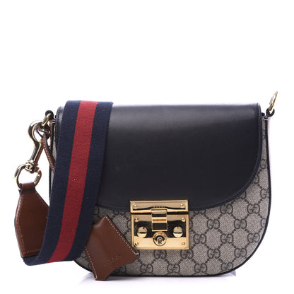 Gucci GG Supreme Monogram Web Medium Padlock Messenger Shoulder Bag Black 1 of 10