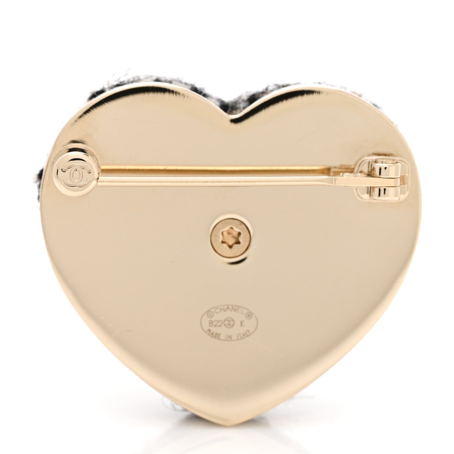 Chanel Tweed CC Heart Brooch Ivory Black Gold 3 of 6