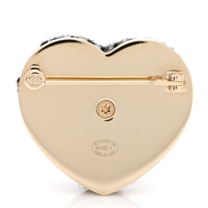 Chanel Tweed CC Heart Brooch Ivory Black Gold 3 of 6