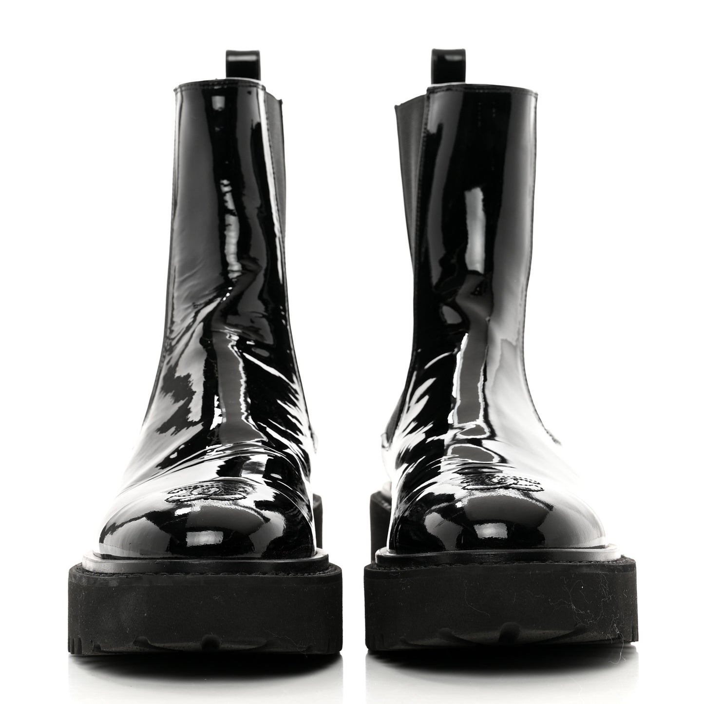 Patent Cap Toe Short Boots 37 Black
