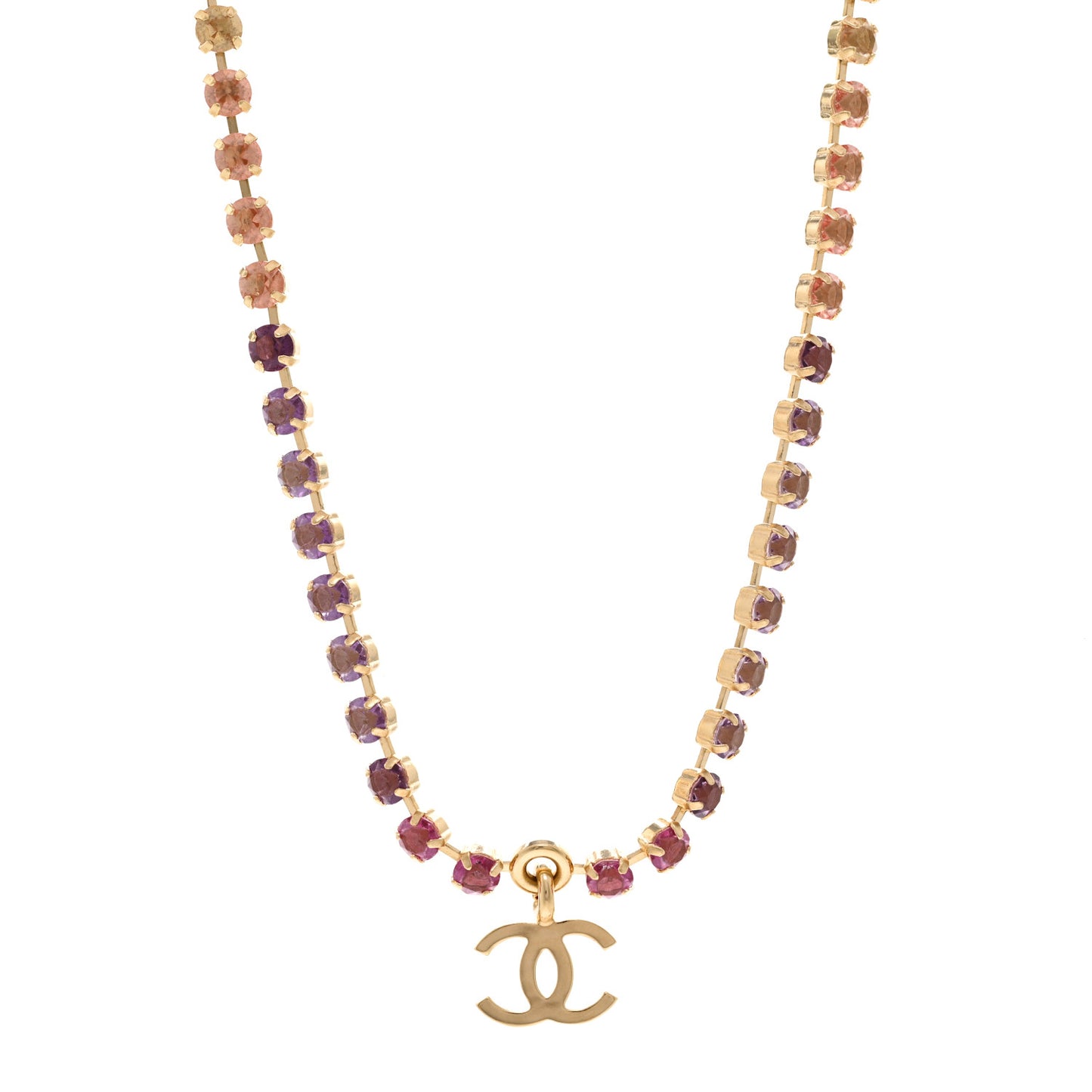 Crystal CC Choker Necklace Gold Pink Orange Purple Yellow