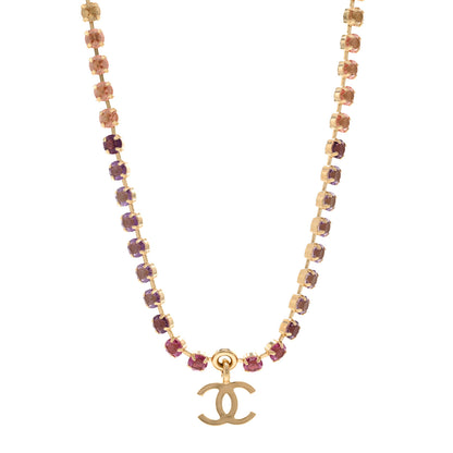 Chanel Crystal CC Choker Necklace Gold Pink Orange Purple Yellow 1 of 6