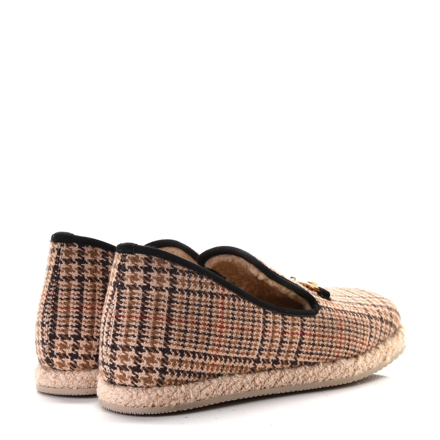 Gucci Wool Tweed Plaid Houndstooth Mens Fria Horsebit Loafers 9.5 Mahogany Black 3 of 9