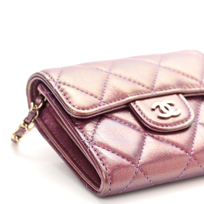 Chanel Iridescent Lambskin Quilted Flap Card Holder On Chain Purple 10 of 12