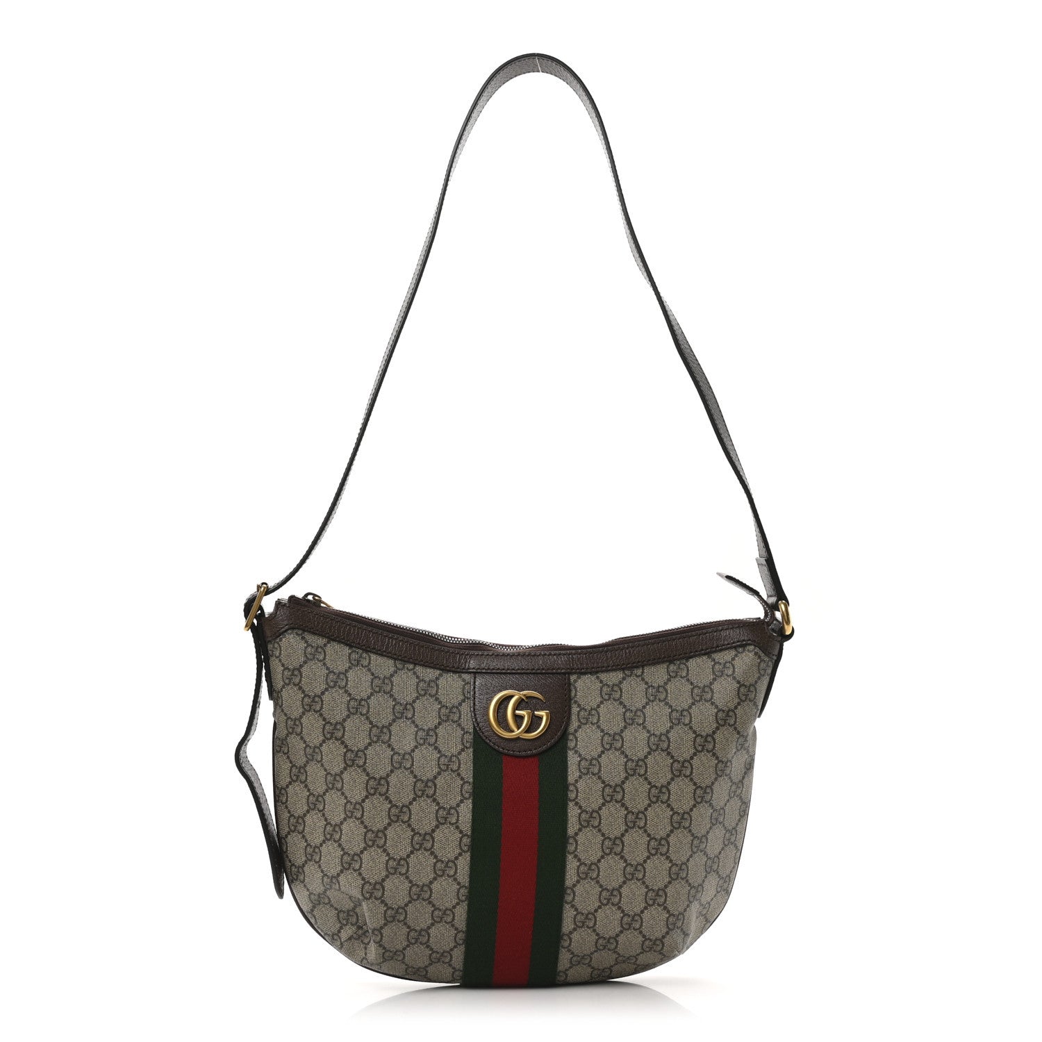 Gucci GG Supreme Monogram Web Small Ophidia Half Moon Hobo Brown