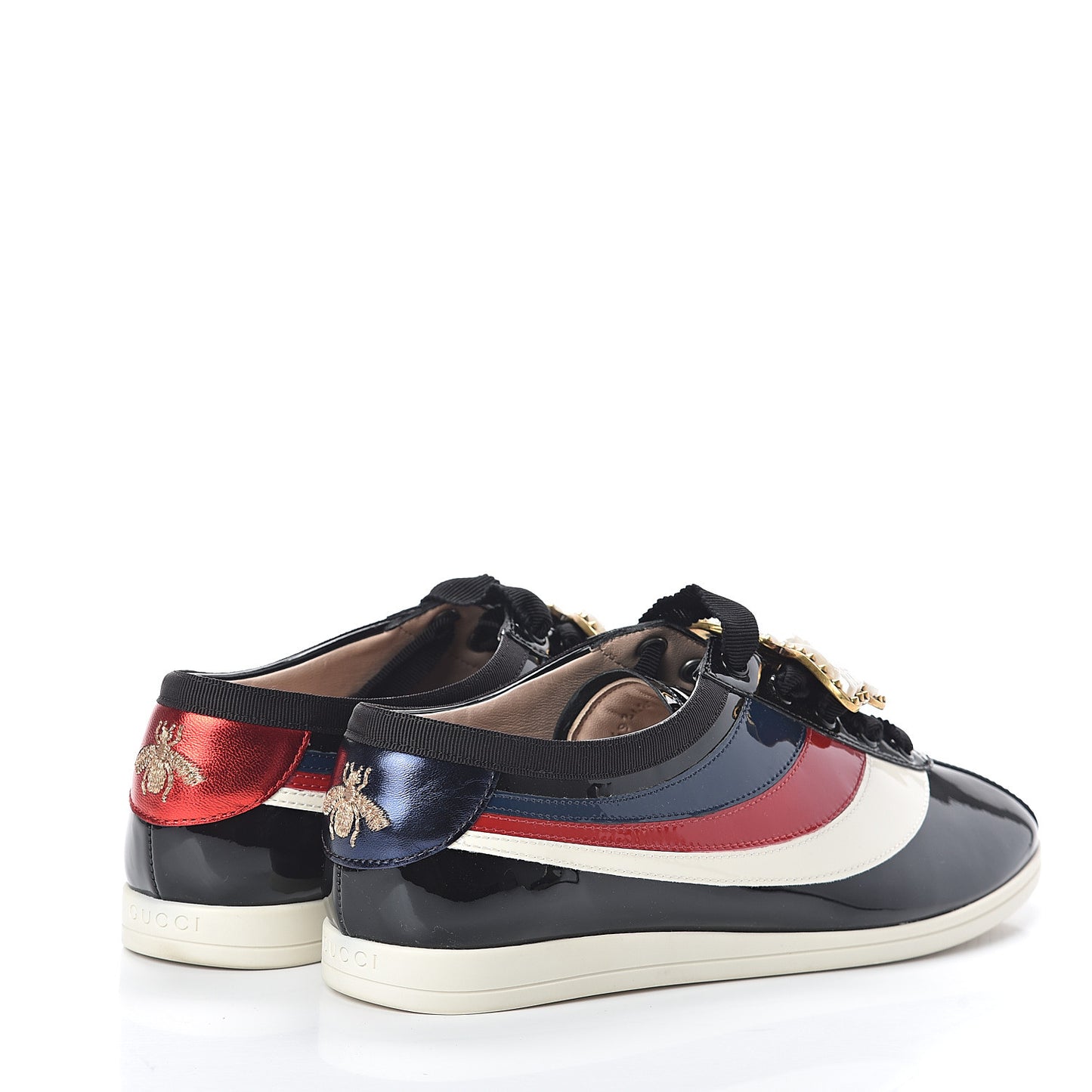 Patent Calfskin Crystal Womens Web Falacer Sneakers 38 Black