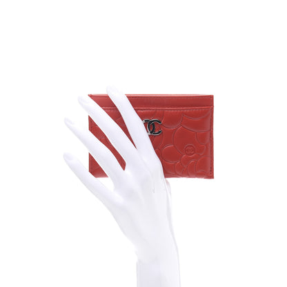 Chanel Lambskin Camellia Embossed Card Holder Red 2 of 11