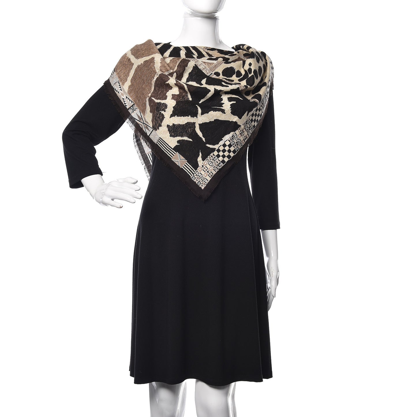 Cashmere Silk Pelages et Camouflage Fringed Scarf 90