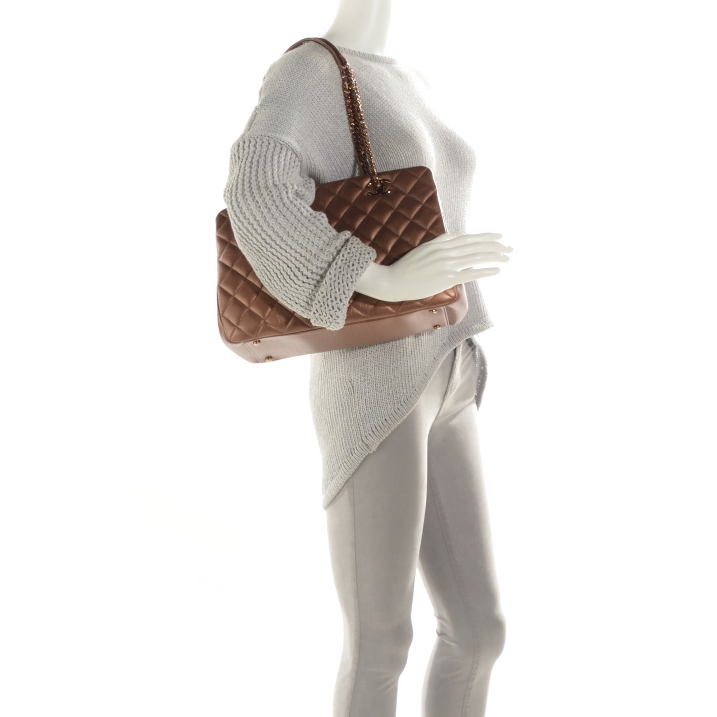 Iridescent Goatskin Quilted Small CC Eyelet Tote Copper