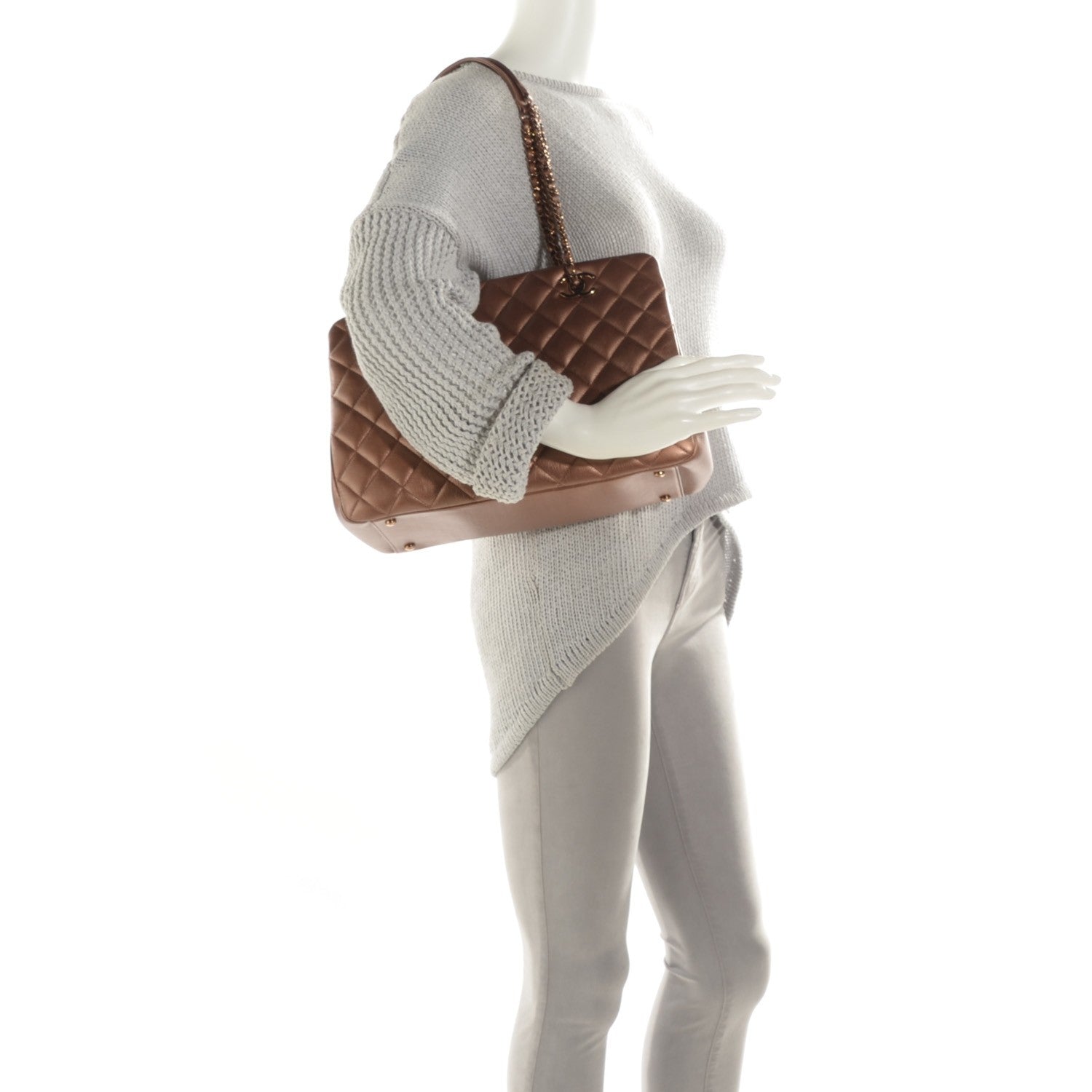 Chanel Iridescent Goatskin Quilted Small CC Eyelet Tote Copper 2 of 8
