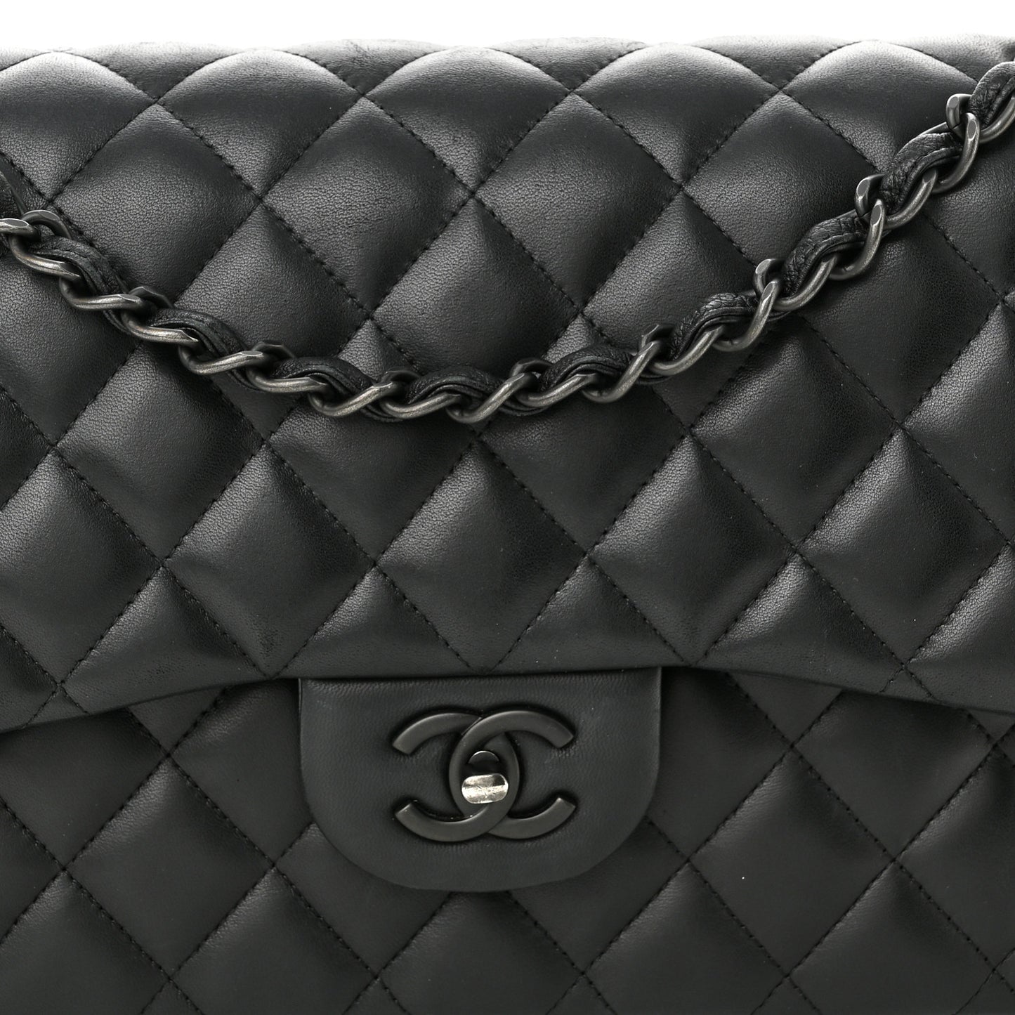 Lambskin Quilted Jumbo Double Flap So Black