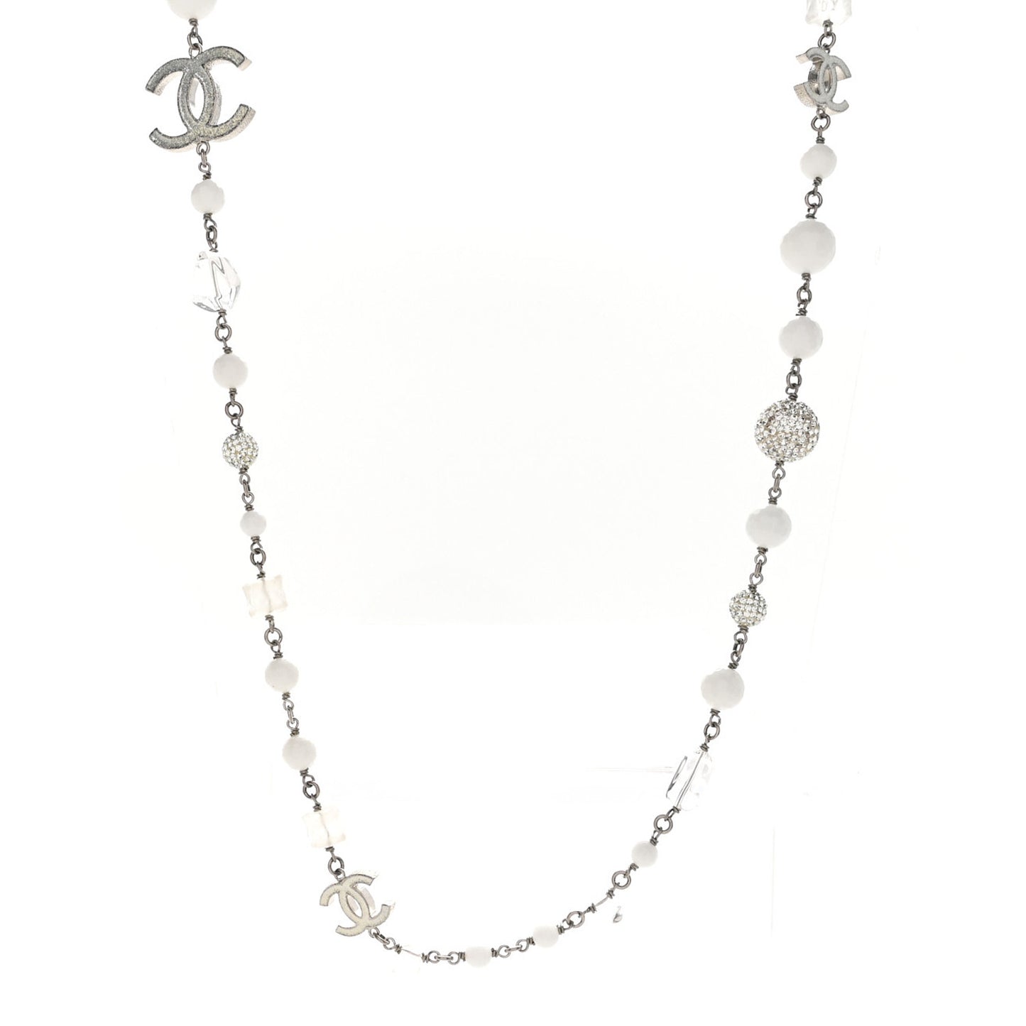Enamel Crystal CC Long Necklace White