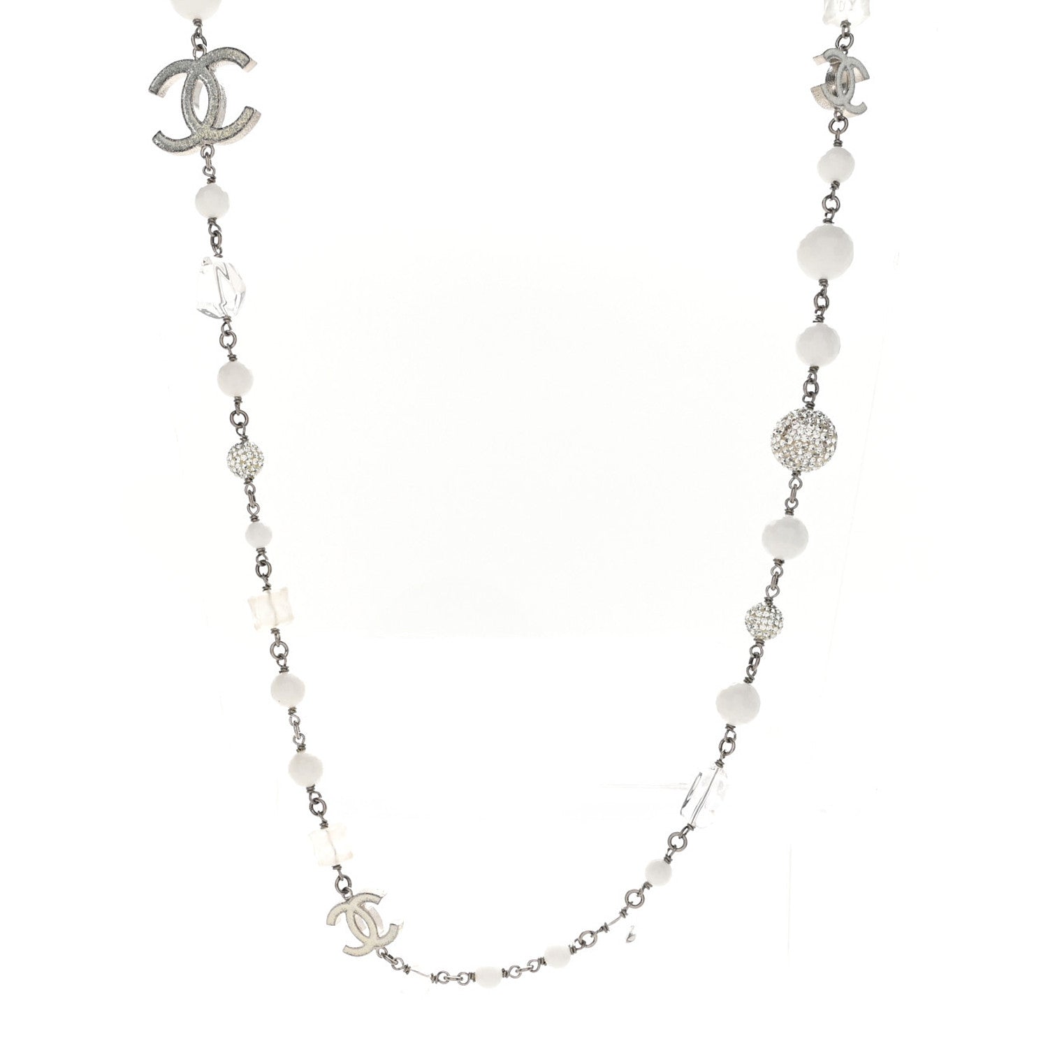 Chanel Enamel Crystal CC Long Necklace White 1 of 6