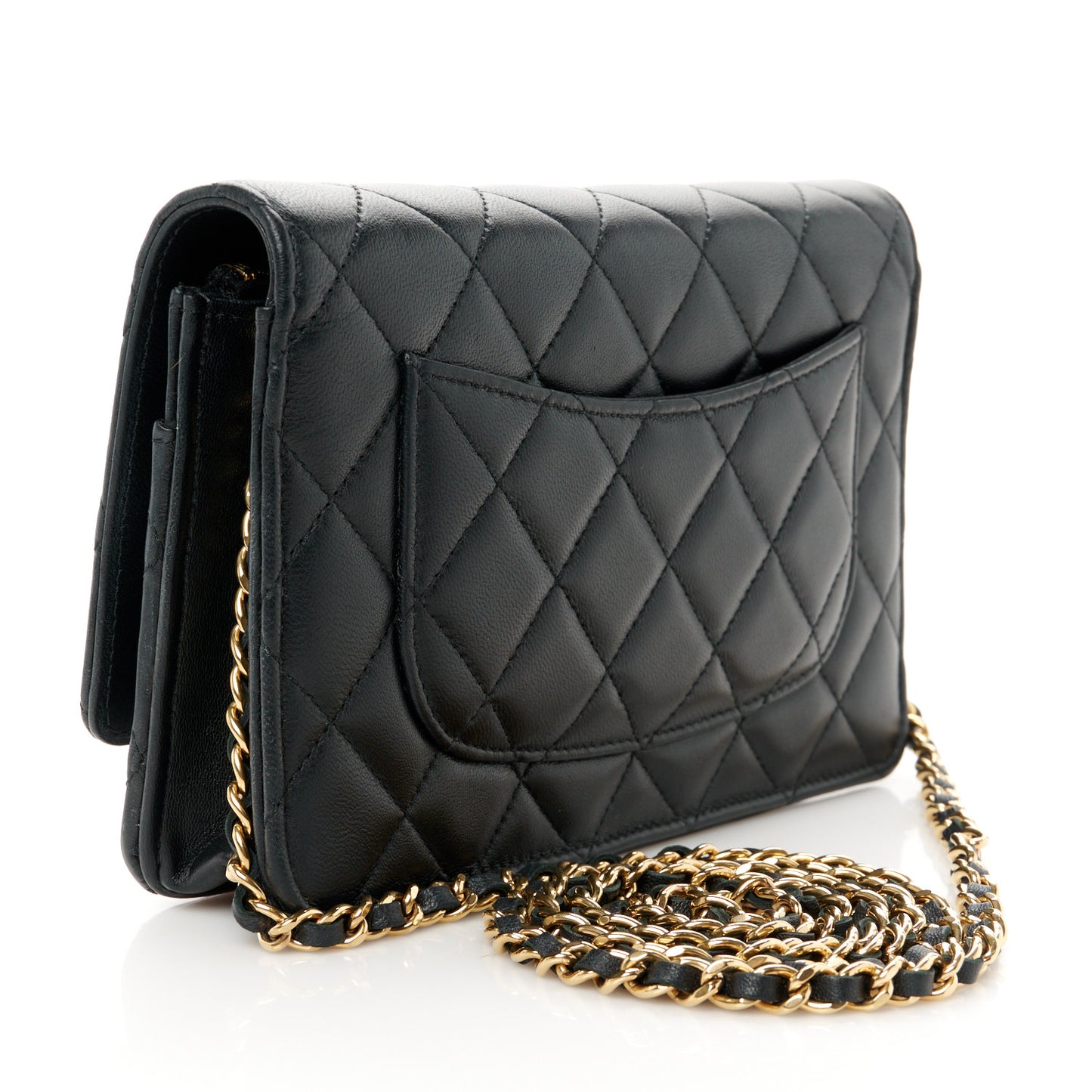 Lambskin Quilted Enamel Coco Casino Wallet On Chain WOC Black