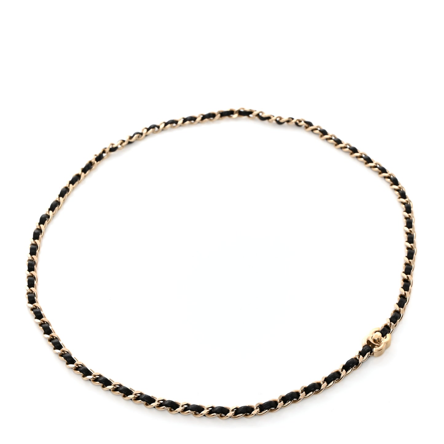 Metallic Lambskin CC Turnlock Chain Belt Black