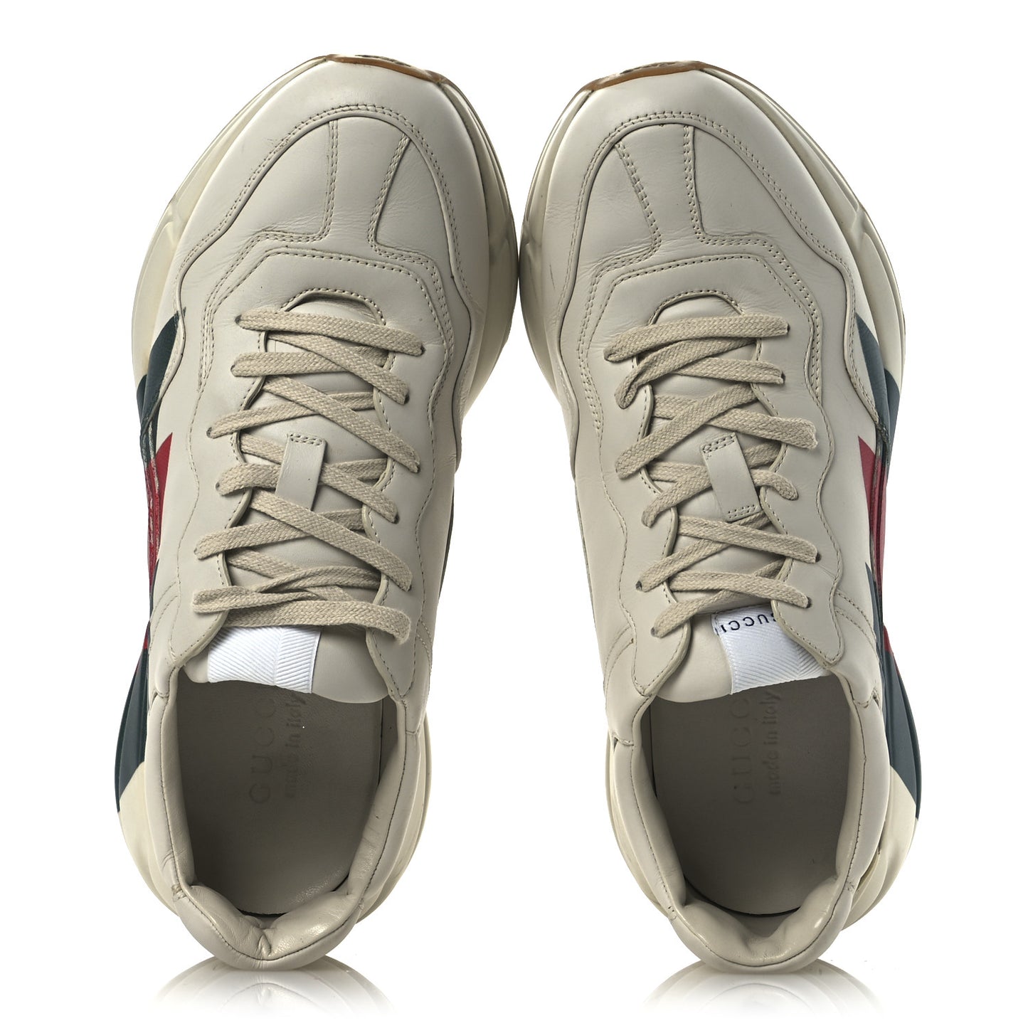 Calfskin Web Printed Mens Rhyton Sneakers 10 Mystic White