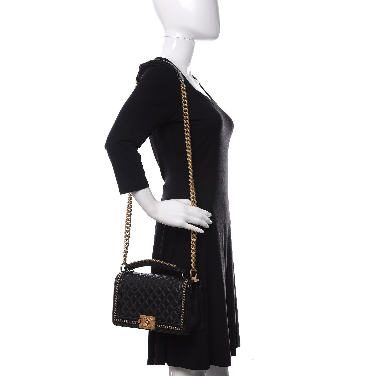 Chanel Calfskin Quilted Medium Boy Top Handle Flap Black 2 of 11