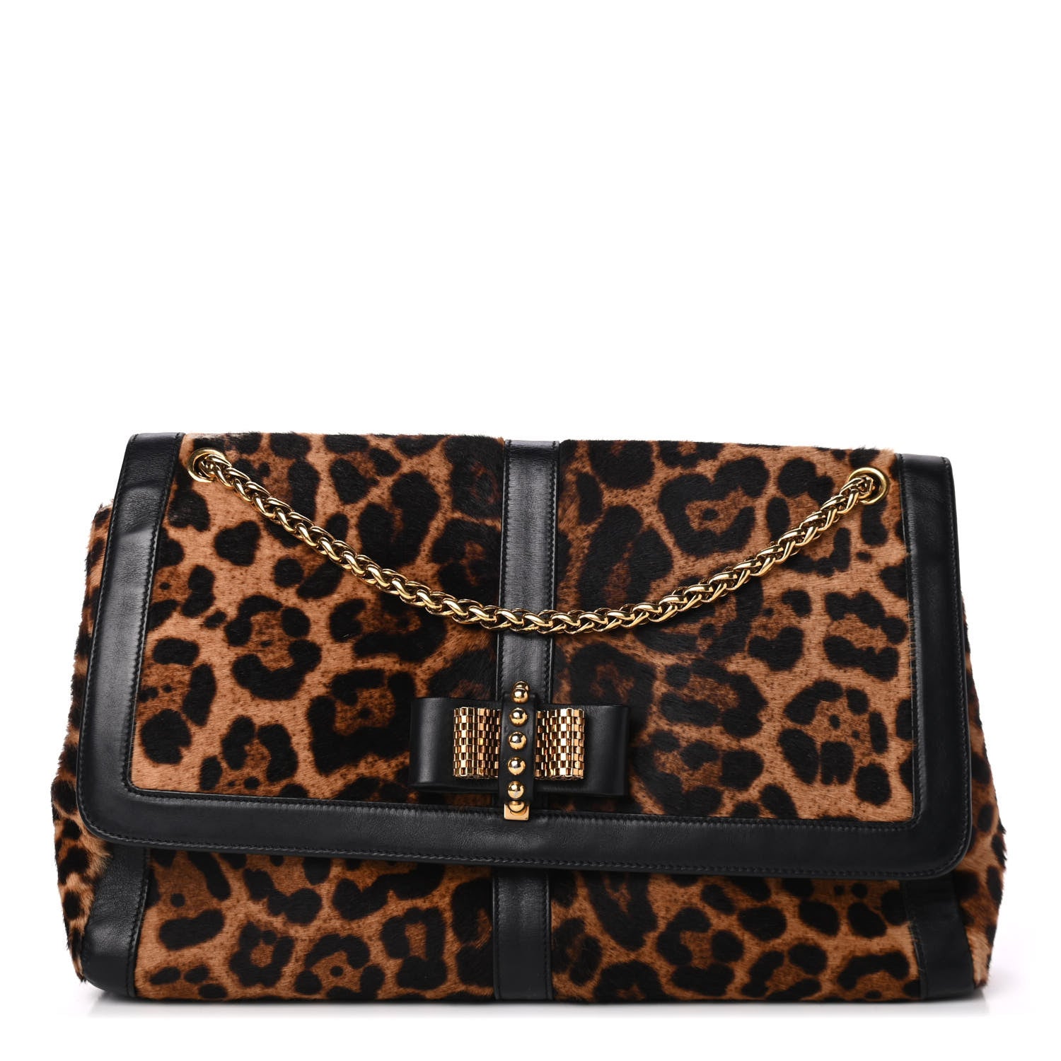 Christian Louboutin Pony Hair Leopard Print Sweet Charity Shoulder Bag Black 1 of 9