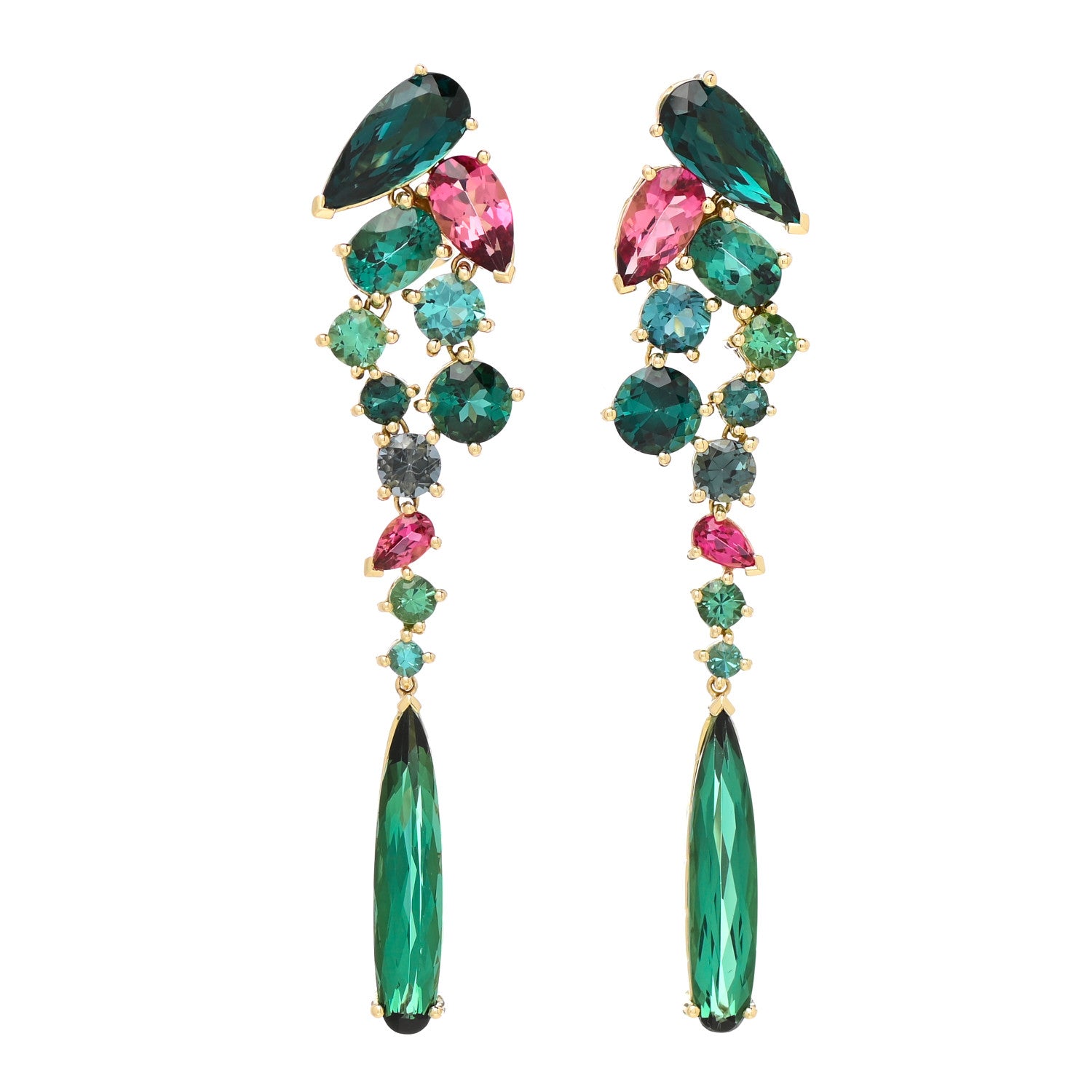 John Hardy 18K Yellow Gold Pink Green Tourmaline Cinta Drop Earrings 1 of 4
