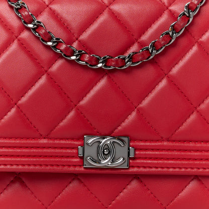 Chanel Lambskin Quilted Boy Wallet On Chain WOC Red 9 of 12