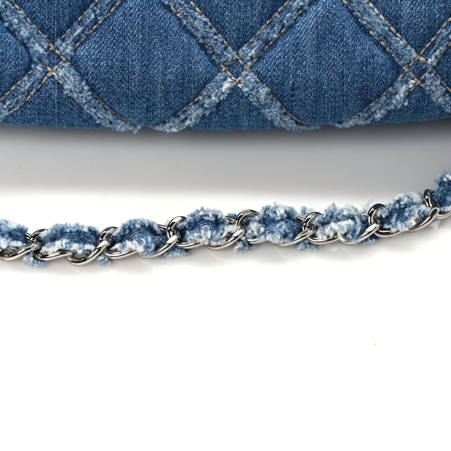 Denim Quilted Large Distressed Single Flap Blue