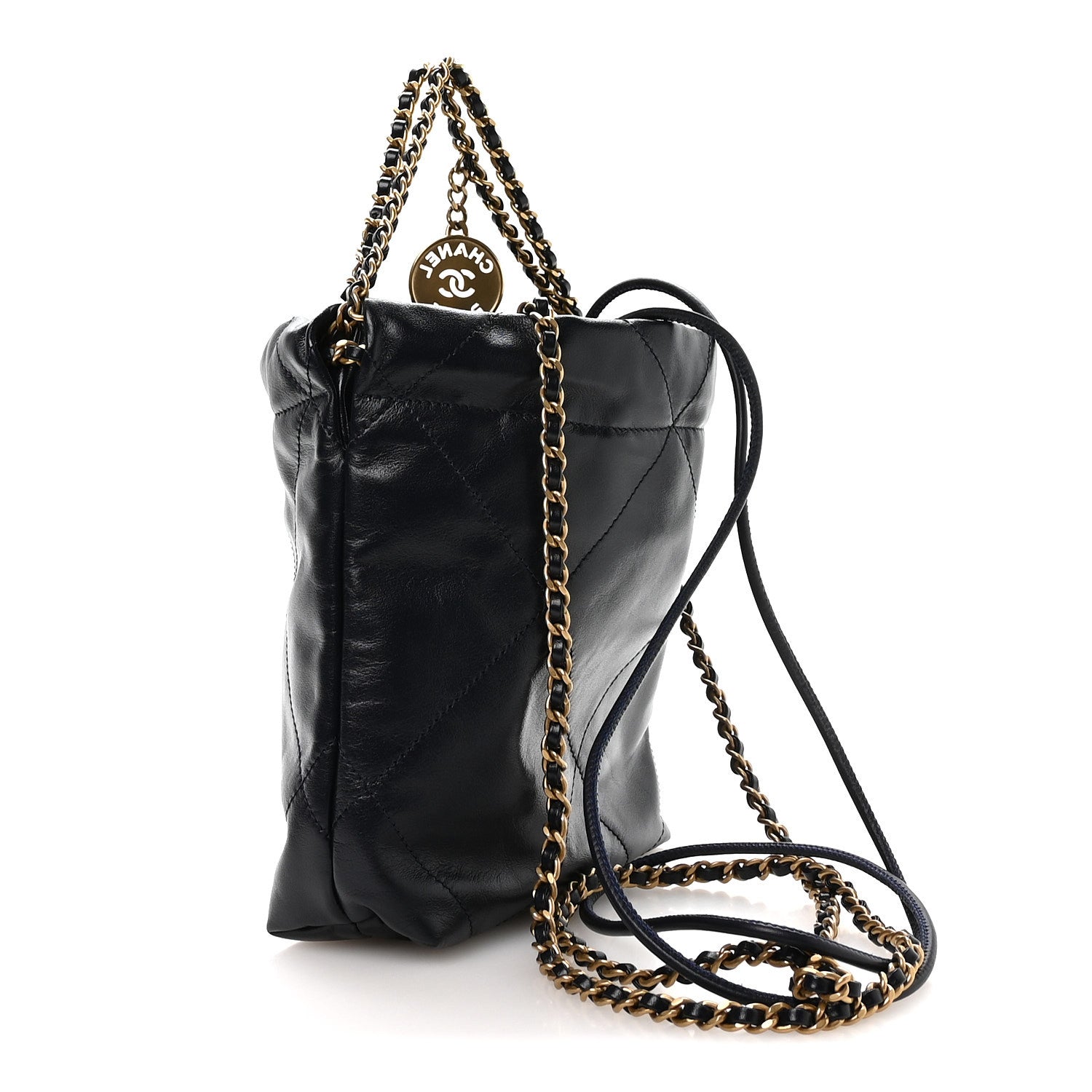 Chanel Shiny Calfskin Quilted Mini Chanel 22 Navy Blue 2 of 10