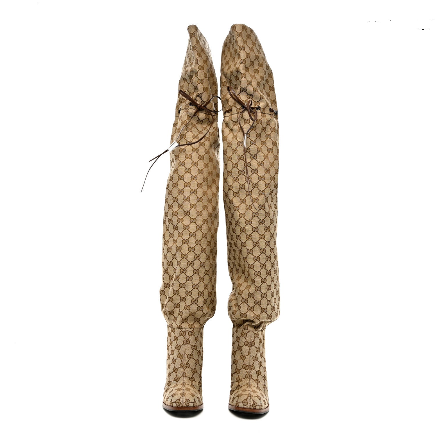 Gucci Monogram Over the Knee Boots 41.5 Beige Ebony 2 of 6